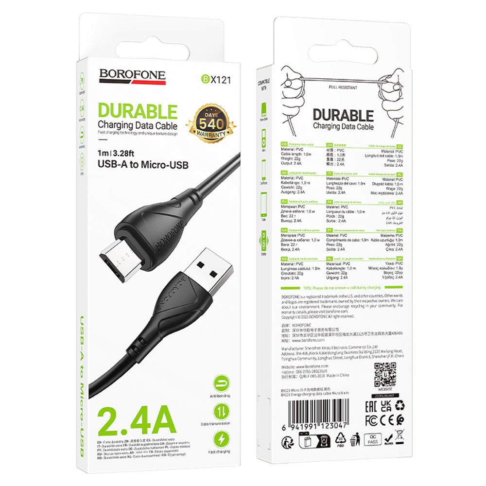 Cablu Date si Incarcare USB-A - microUSB Borofone BX121 Energy, 18W, 1m, Negru