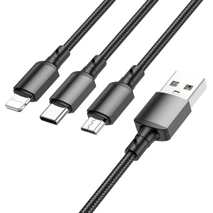 Cablu Incarcare USB-A - Lightning / microUSB / USB-C Borofone BX72, 18W, 1m, Negru