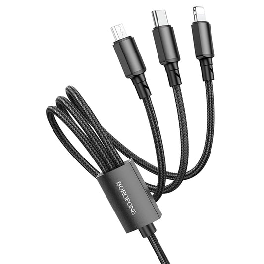 Cablu Incarcare USB-A - Lightning / microUSB / USB-C Borofone BX72, 18W, 1m, Negru