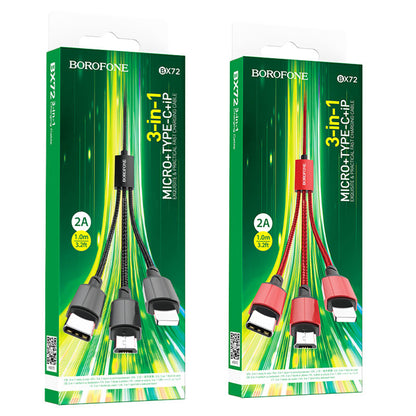 Cablu Incarcare USB-A - Lightning / microUSB / USB-C Borofone BX72, 18W, 1m, Negru