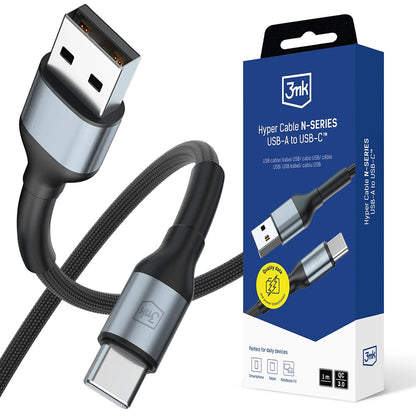Cablu Date si Incarcare USB-A - USB-C 3MK Hyper N, 18W, 1m, Negru