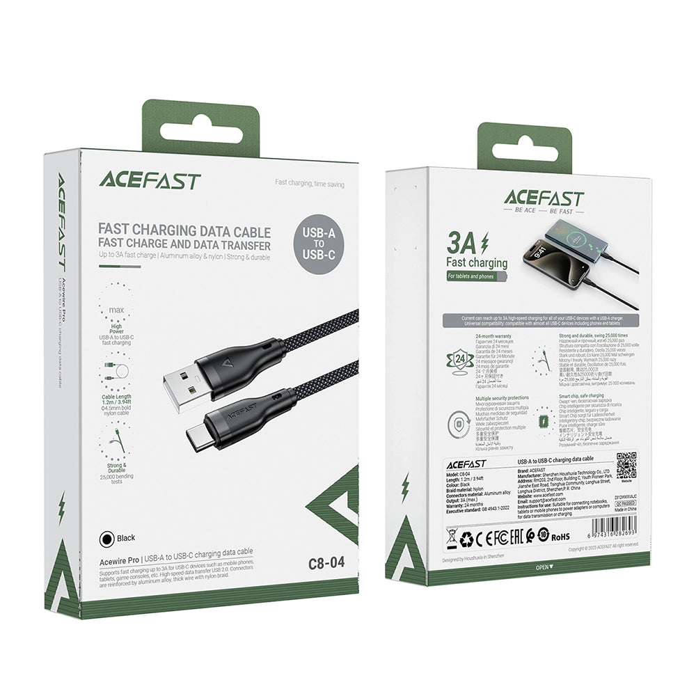 Cablu Date si Incarcare USB-A - USB-C Acefast C8-04, 18W, 1.2m, Negru