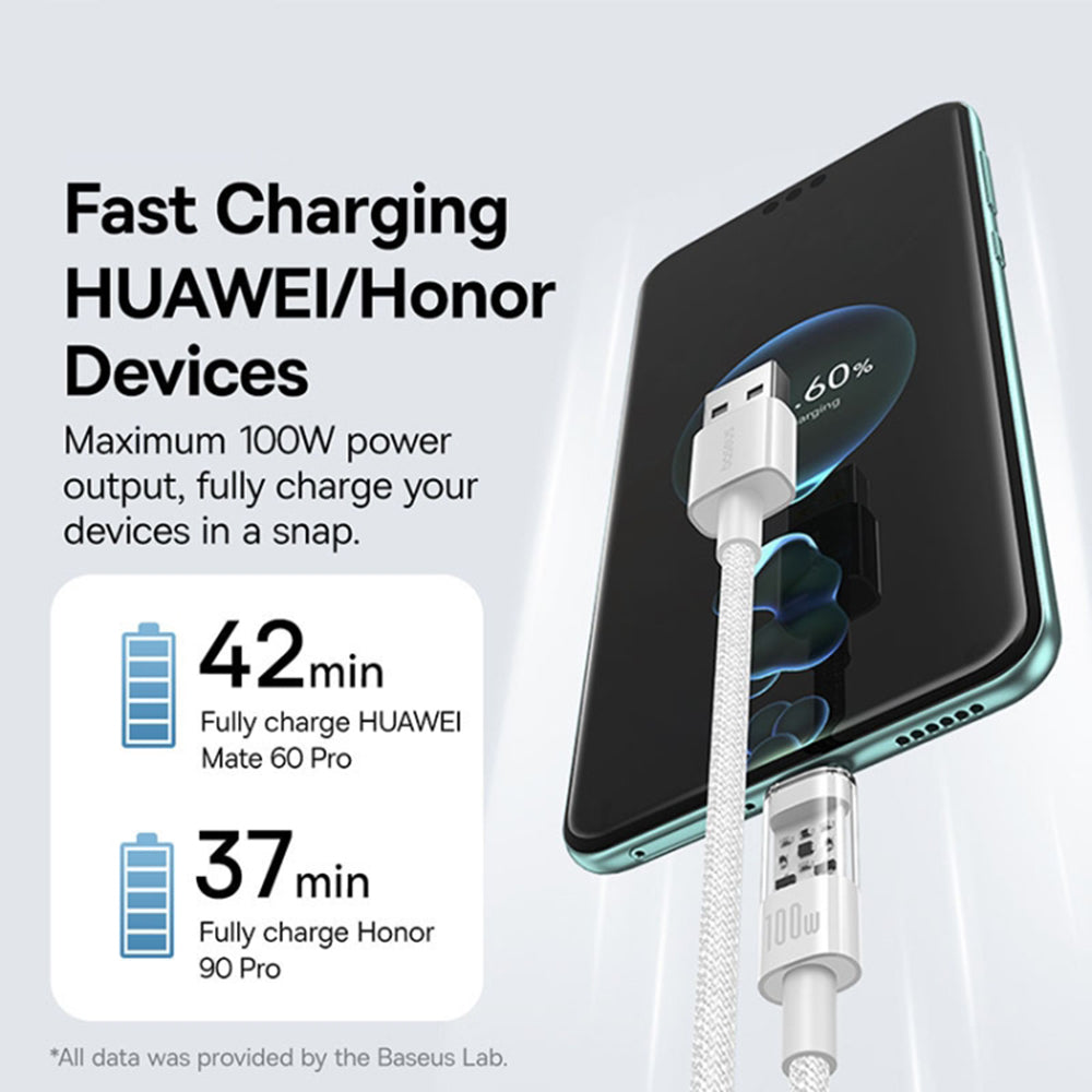 Cablu Date si Incarcare USB-A - USB-C Baseus Gem, 100W, 2m, Alb P10373002211-01