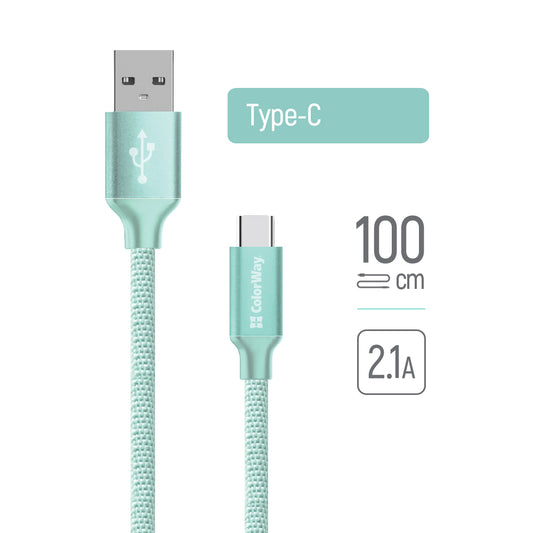 Cablu Date si Incarcare USB-A - USB-C ColorWay CW-CBUC003, 18W, 1m, Verde