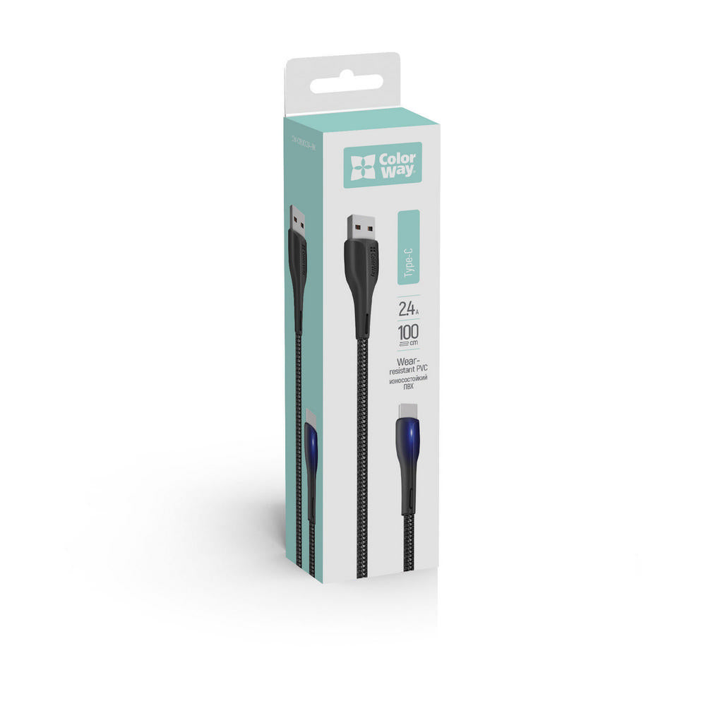 Cablu Date si Incarcare USB-A - USB-C ColorWay CW-CBUC034, 18W, 1m, Negru