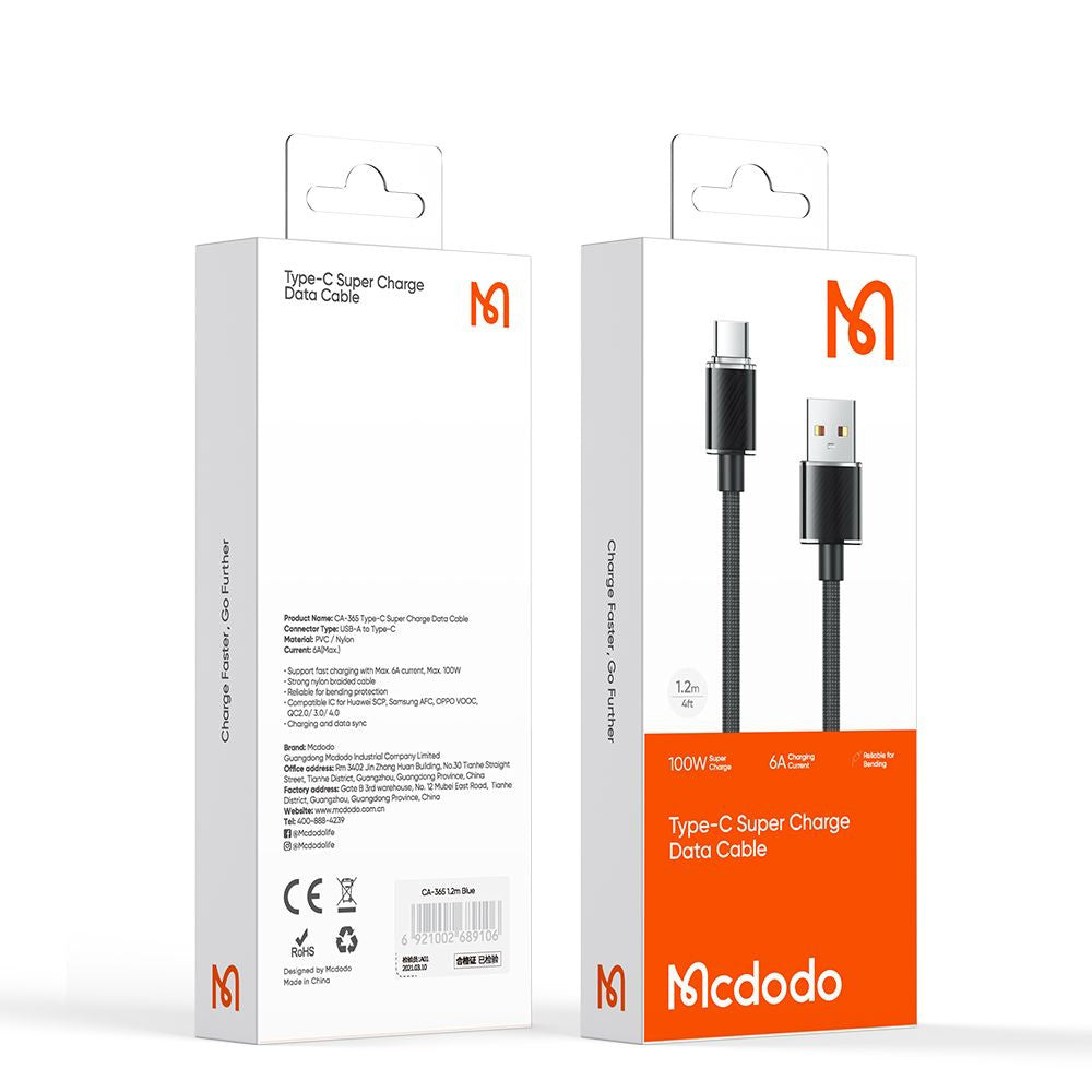 Cablu Date si Incarcare USB-A - USB-C McDodo CA-3650, 100W, 1.2m, Negru