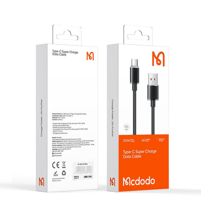 Cablu Date si Incarcare USB-A - USB-C McDodo CA-3650, 100W, 1.2m, Negru