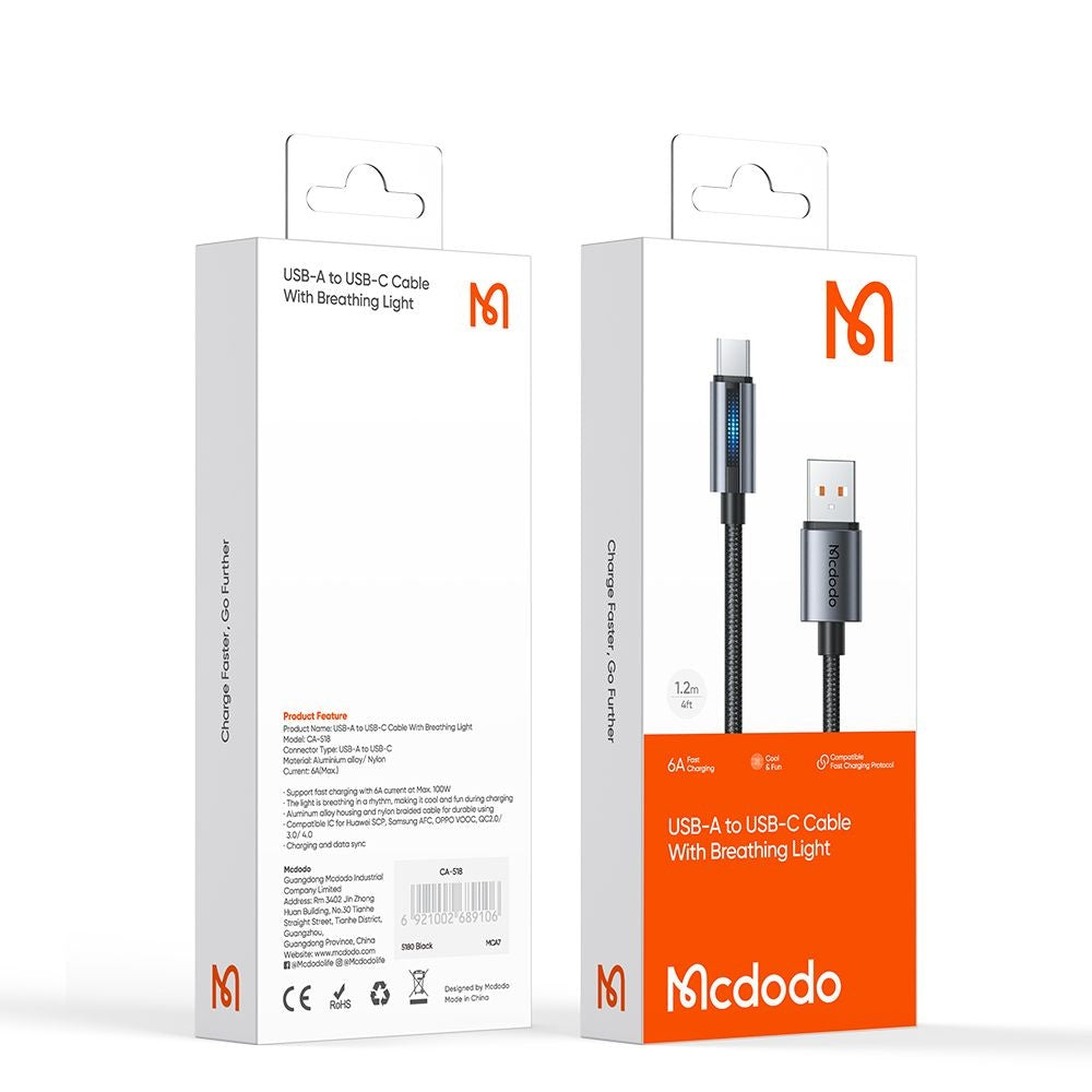 Cablu Date si Incarcare USB-A - USB-C McDodo CA-5180, 100W, 1.2m, Negru