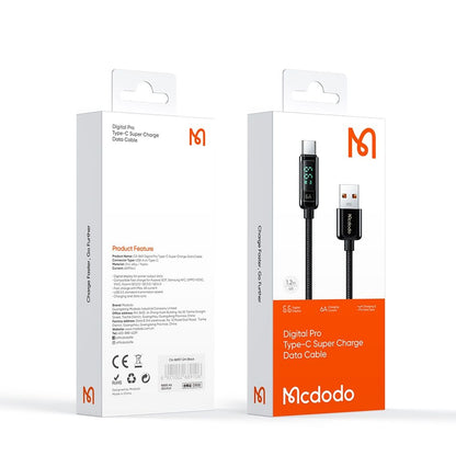 Cablu Date si Incarcare USB-A - USB-C McDodo CA-8690 Display, 66W, 1.2m, Negru