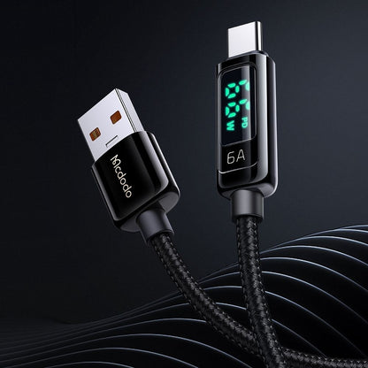 Cablu Date si Incarcare USB-A - USB-C McDodo CA-8690 Display, 66W, 1.2m, Negru