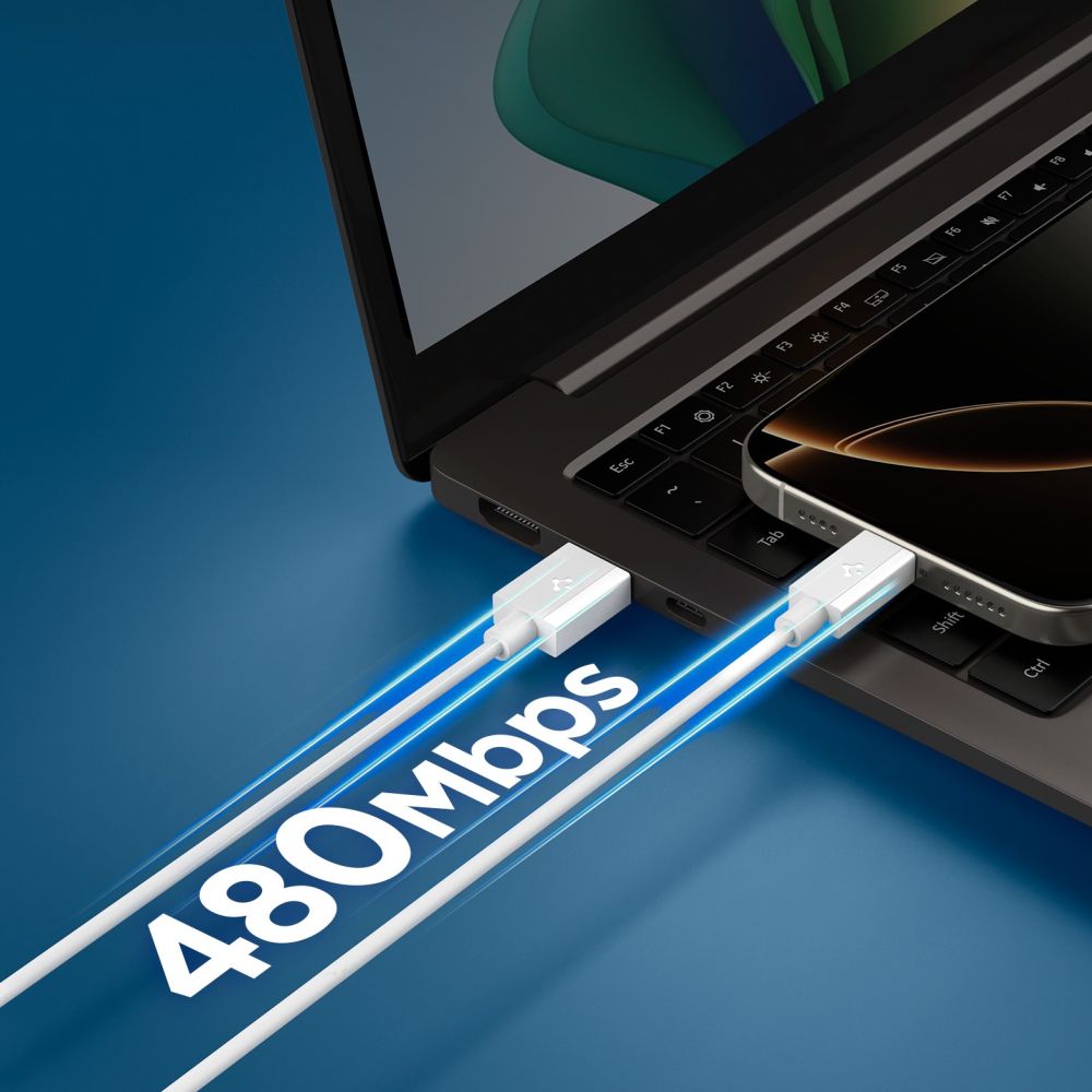 Cablu Date si Incarcare USB-A - USB-C Spigen Essential, 60W, 1m, Alb