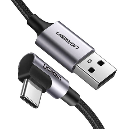 Cablu Date si Incarcare USB-A - USB-C UGREEN US284 Angled, 18W, 0.5m, Gri