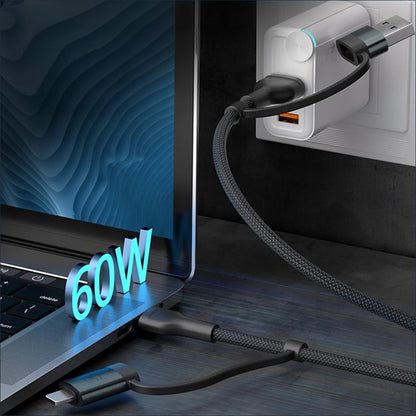 Cablu Date si Incarcare USB-A / USB-C - USB-C / Lightning 3MK Hyper N, 60W, 1.2m, Negru