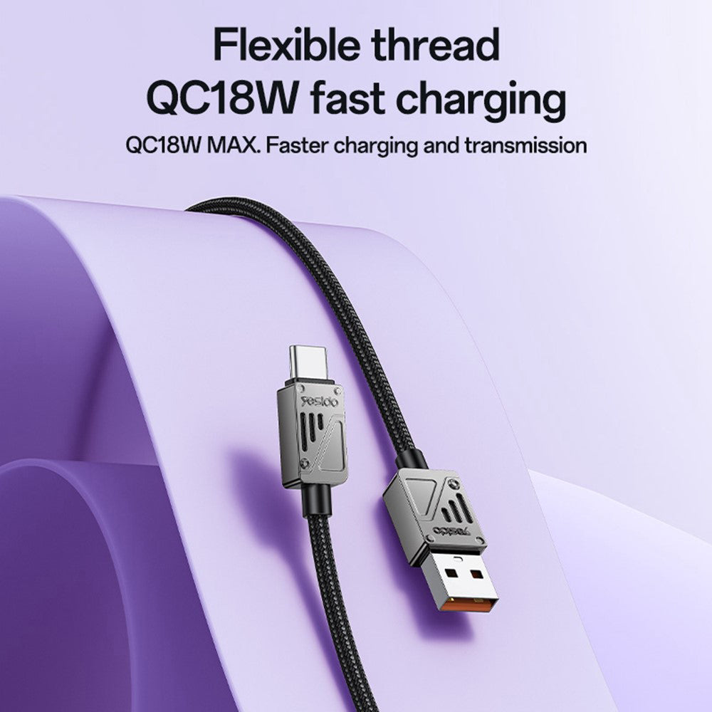 Cablu Date si Incarcare USB-A - USB-C Yesido CA135C, 18W, 1.2m, Negru