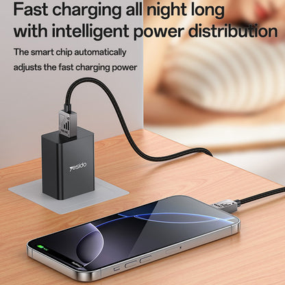 Cablu Date si Incarcare USB-A - USB-C Yesido CA135C, 18W, 1.2m, Negru