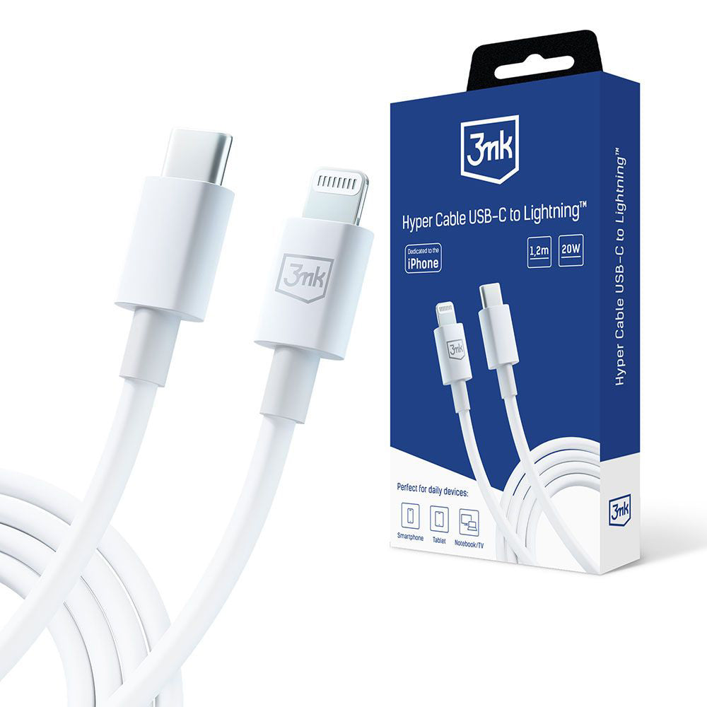 Cablu Date si Incarcare USB-C - Lightning 3MK Hyper, 20W, 1.2m, Alb