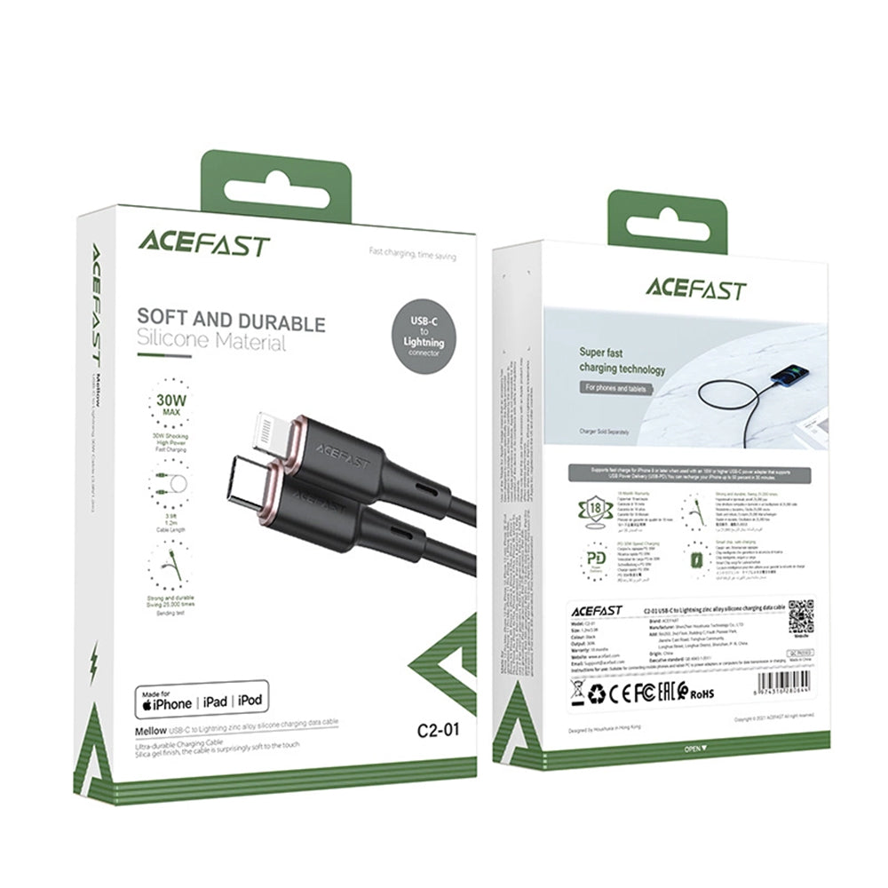 Cablu Date si Incarcare USB-C - Lightning Acefast C2-01, 30W, 1.2m, Negru