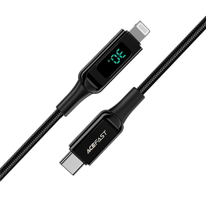 Cablu Date si Incarcare USB-C - Lightning Acefast C6-01 Display, 20W, 1.2m, Negru