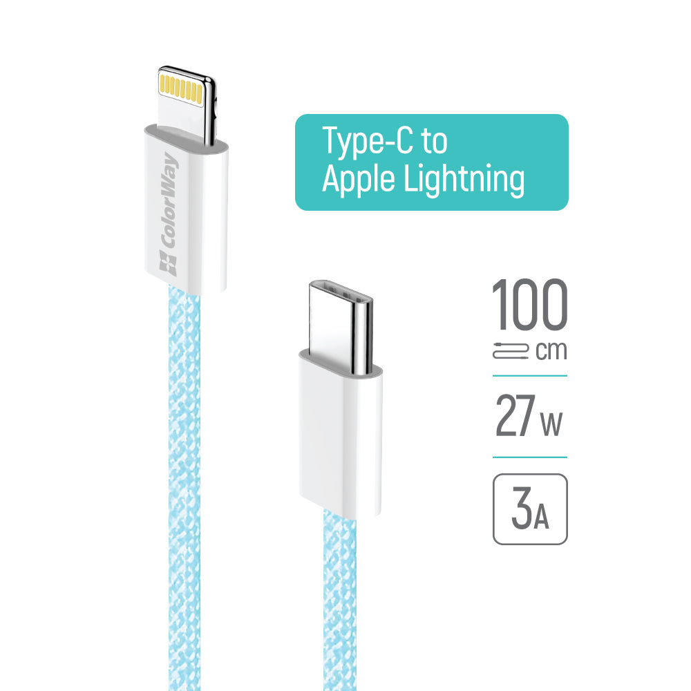 Cablu Date si Incarcare USB-C - Lightning ColorWay CW-CBPDCL061, 27W, 1m, Albastru