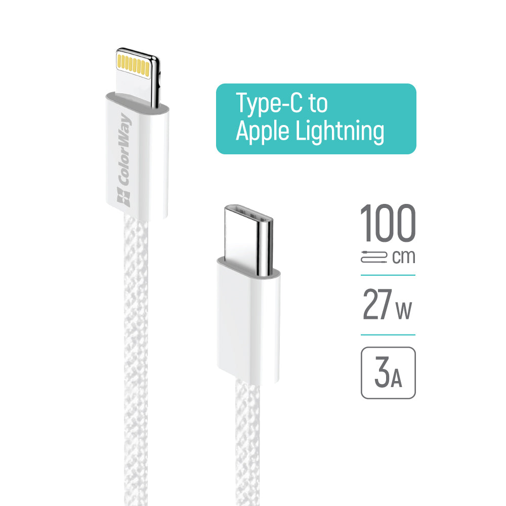Cablu Date si Incarcare USB-C - Lightning ColorWay CW-CBPDCL061, 27W, 1m, Gri