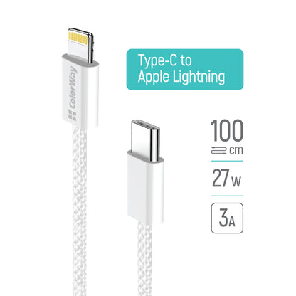 Cablu Date si Incarcare USB-C - Lightning ColorWay CW-CBPDCL061, 27W, 1m, Gri