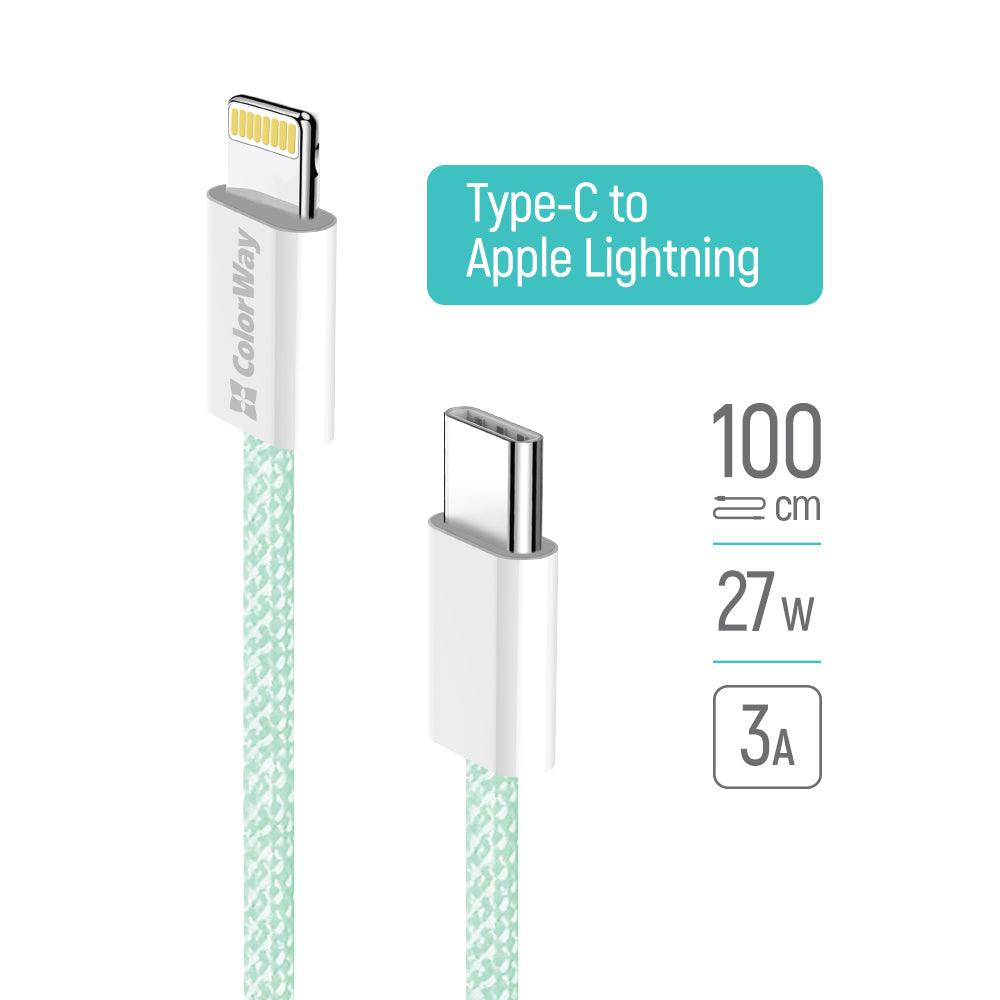 Cablu Date si Incarcare USB-C - Lightning ColorWay CW-CBPDCL061, 27W, 1m, Verde