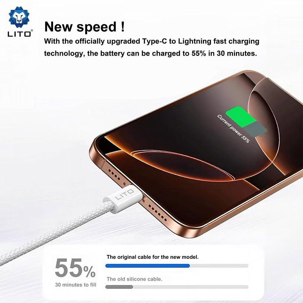 Cablu Date si Incarcare USB-C - Lightning Lito LD04CL, 27W, 2m, Alb