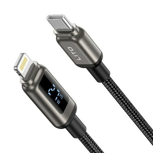 Cablu Date si Incarcare USB-C - Lightning Lito LD15 Display, 27W, 1m, Negru