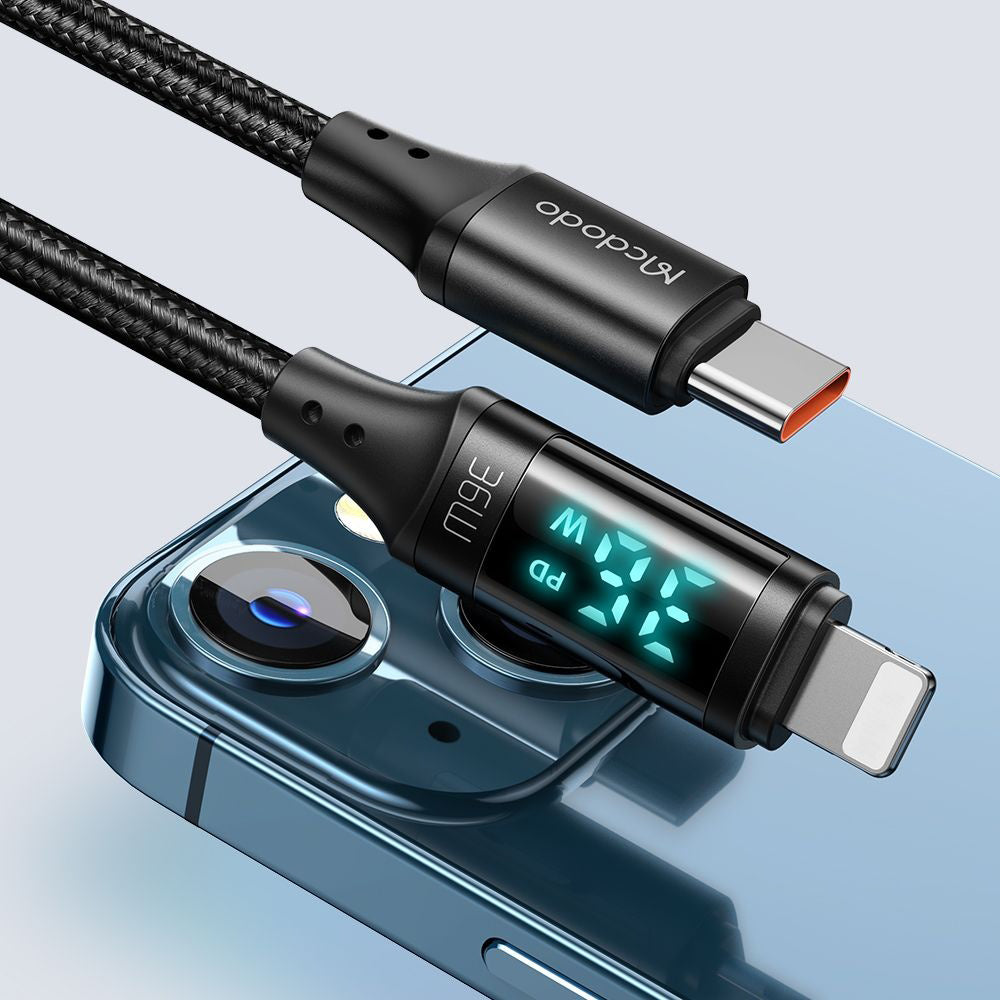Cablu Date si Incarcare USB-C - Lightning McDodo CA-1030 Display, 36W, 1.2m, Negru