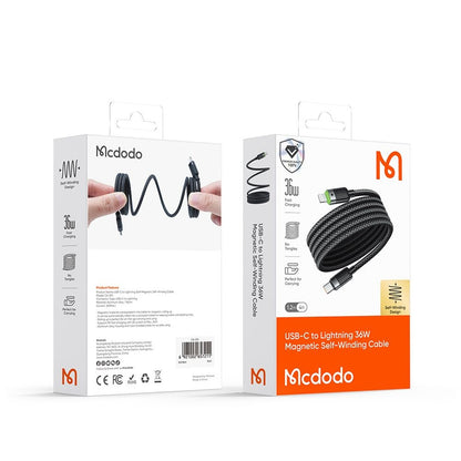 Cablu Date si Incarcare USB-C - Lightning McDodo CA-2010 Self Winding, 36W, 1.2m, Negru