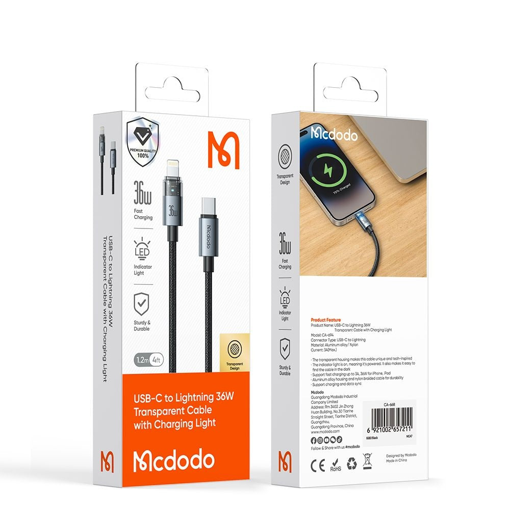 Cablu Date si Incarcare USB-C - Lightning McDodo CA-6940, 36W, 1.2m, Negru