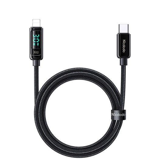 Cablu Date si Incarcare USB-C - Lightning McDodo CA-8810 Display, 36W, 1.2m, Negru