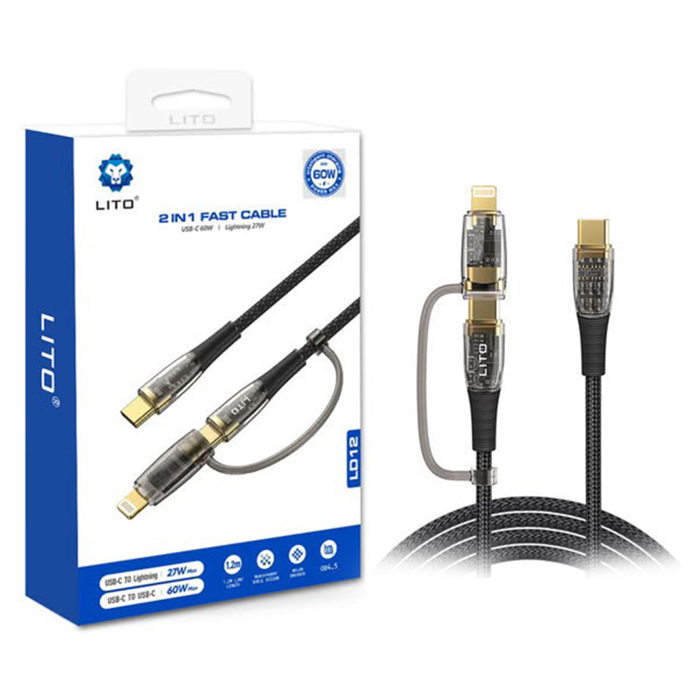 Cablu Date si Incarcare USB-C - Lightning / USB-C Lito LD12, 60W, 1.2m, Negru
