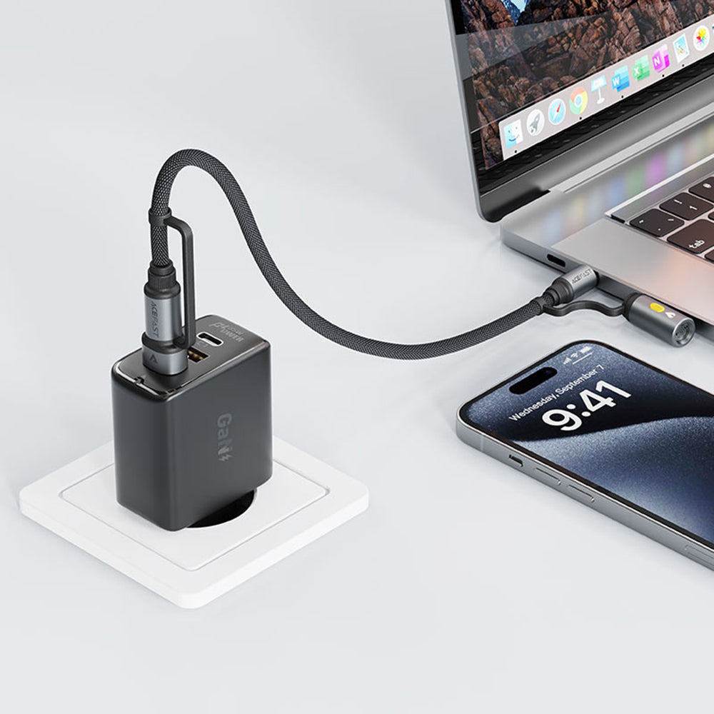 Cablu Date si Incarcare USB-C / USB-A - USB-C / Bricheta Acefast J6, 60W, 1.2m, Negru