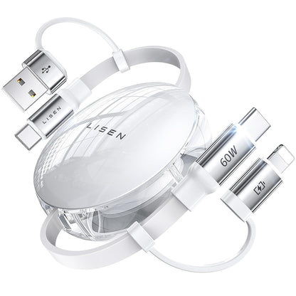 Cablu Date si Incarcare USB-C / USB-A - USB-C / Lightning Lisen, 60W, 1m, Alb YL0123030001