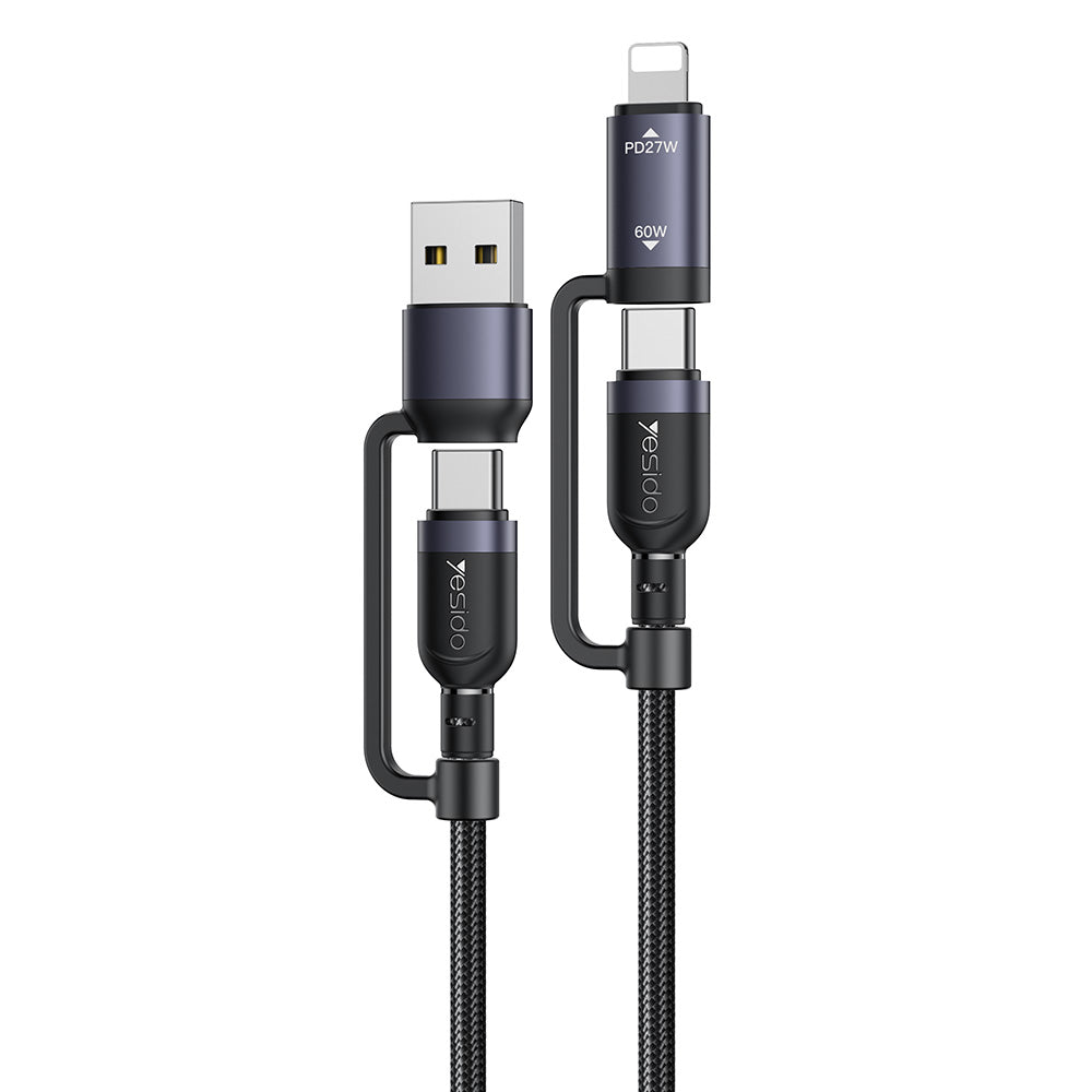 Cablu Date si Incarcare USB-C / USB-A - USB-C / Lightning Yesido CA200, 60W, 1.2m, Negru