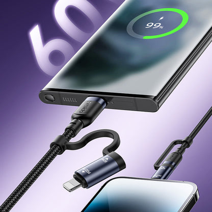 Cablu Date si Incarcare USB-C / USB-A - USB-C / Lightning Yesido CA200, 60W, 1.2m, Negru