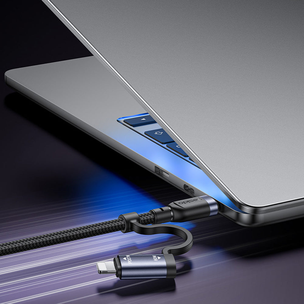 Cablu Date si Incarcare USB-C / USB-A - USB-C / Lightning Yesido CA200, 60W, 1.2m, Negru