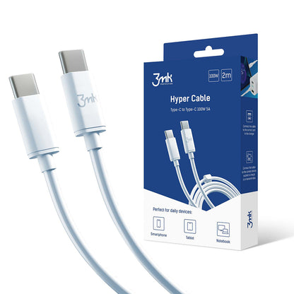 Cablu Date si Incarcare USB-C - USB-C 3MK Hyper, 100W, 2m, Alb