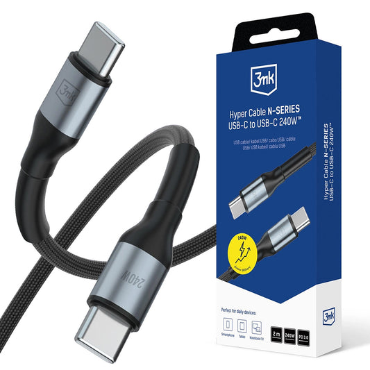 Cablu Date si Incarcare USB-C - USB-C 3MK Hyper, 240W, 2m, Negru