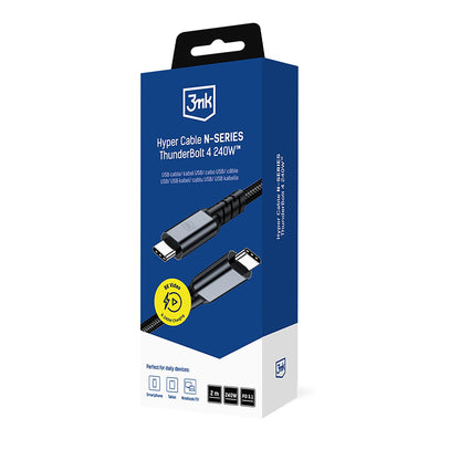 Cablu Date si Incarcare USB-C - USB-C 3MK Hyper N Thunderbolt 4, 240W, 2m, Negru