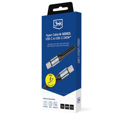 Cablu Date si Incarcare USB-C - USB-C 3MK Hyper N Thunderbolt 4, 240W, 3m, Negru