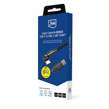Cablu Date si Incarcare USB-C - USB-C 3MK Hyper N Angled, 100W, 1m, Negru