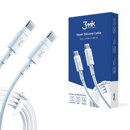 Cablu Date si Incarcare USB-C - USB-C 3MK Hyper Silicone, 60W, 1m, Alb