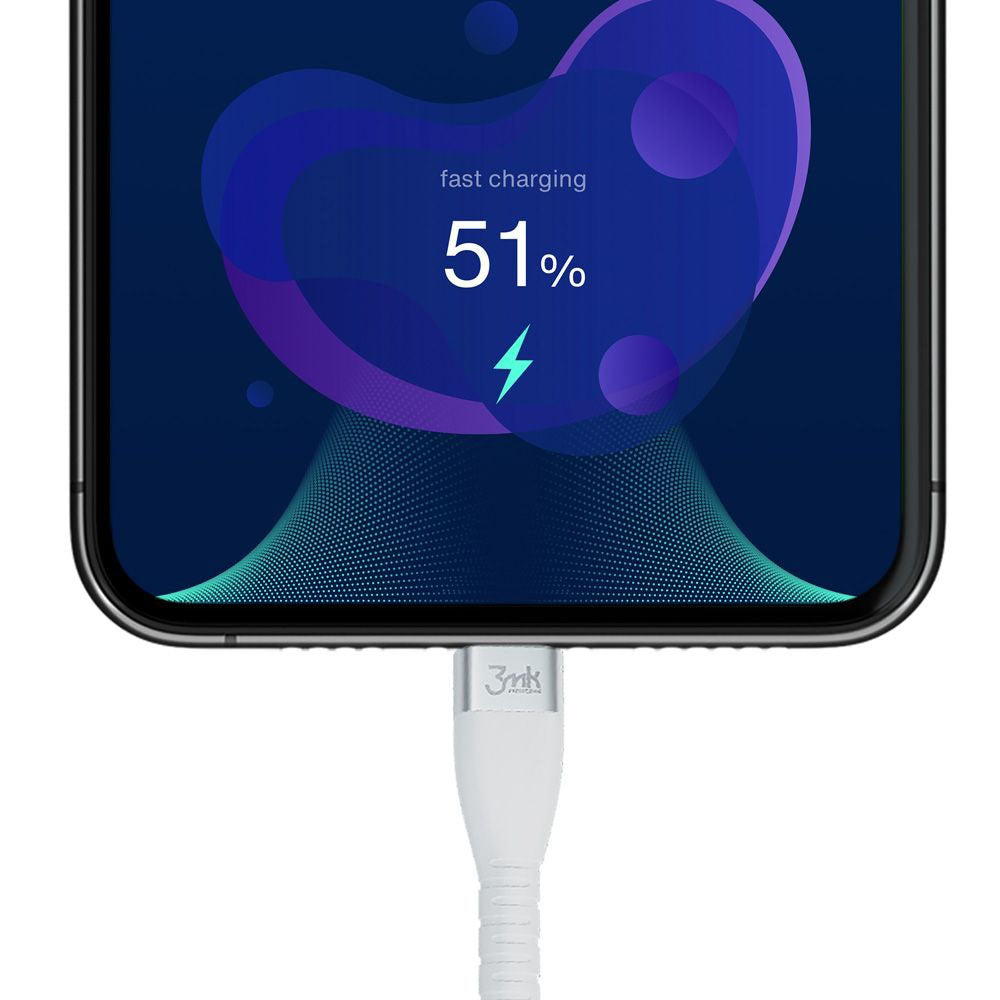 Cablu Date si Incarcare USB-C - USB-C 3MK Hyper Silicone, 60W, 1m, Alb