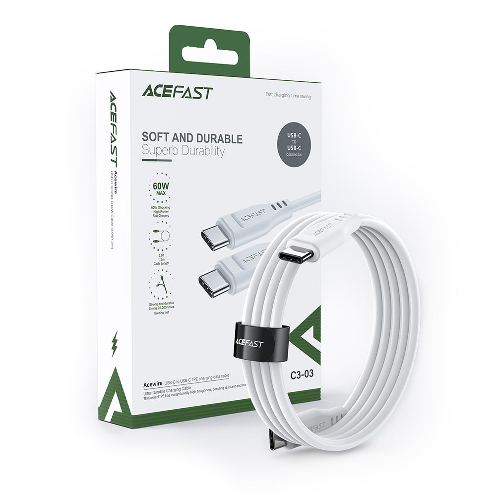 Cablu Date si Incarcare USB-C - USB-C Acefast C3-03, 60W, 1.2m, Alb