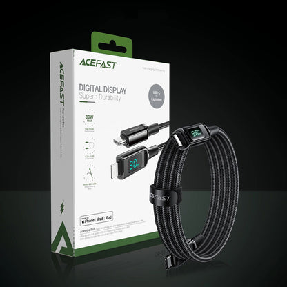 Cablu Date si Incarcare USB-C - USB-C Acefast C6-03 Display, 100W, 2m, Negru