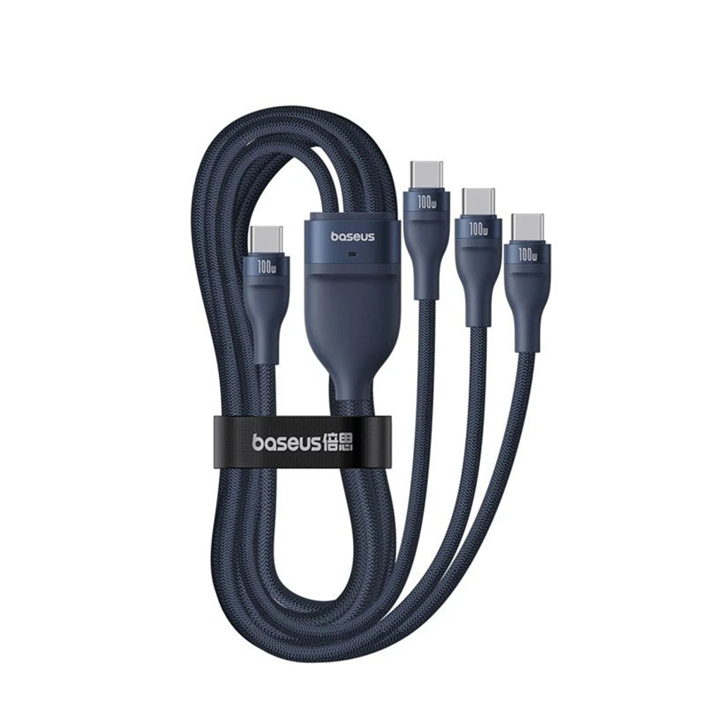 Cablu Incarcare USB-C - 3 x USB-C Baseus Flash Series III 3in1, 100W, 1.5m, Albastru P10377503321-00