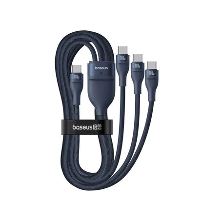 Cablu Incarcare USB-C - 3 x USB-C Baseus Flash Series III 3in1, 100W, 1.5m, Albastru P10377503321-00