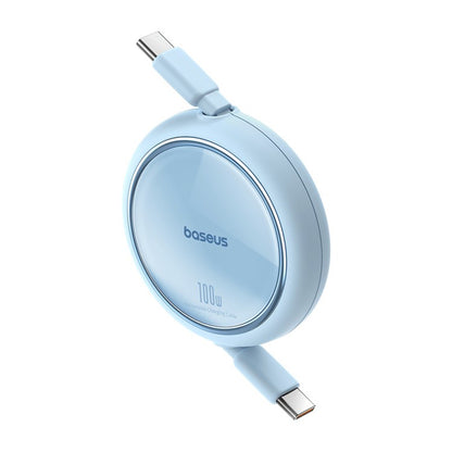Cablu Date si Incarcare USB-C - USB-C Baseus Free2Draw Mini Retractable, 100W, 1m, Bleu P10364500311-00